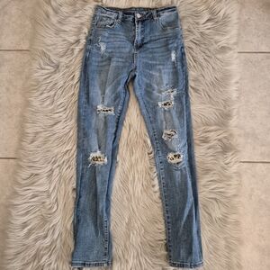 Corfrute Distressed Leopard Print Blue Jeans Denim Size Medium
